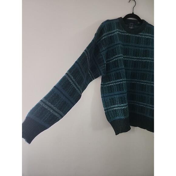 SOLD Allen Solly Blue Green Plaid Wool Mohair Vintage Sweater Large - Picture 2 of 7